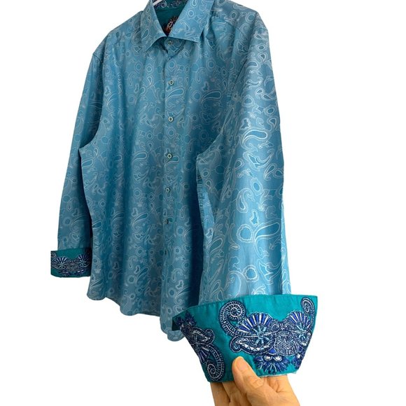 3XL Robert Graham Blue Contrast Trim Long Sleeve Shirt Classic Fit EUC 6513 - Picture 6 of 10